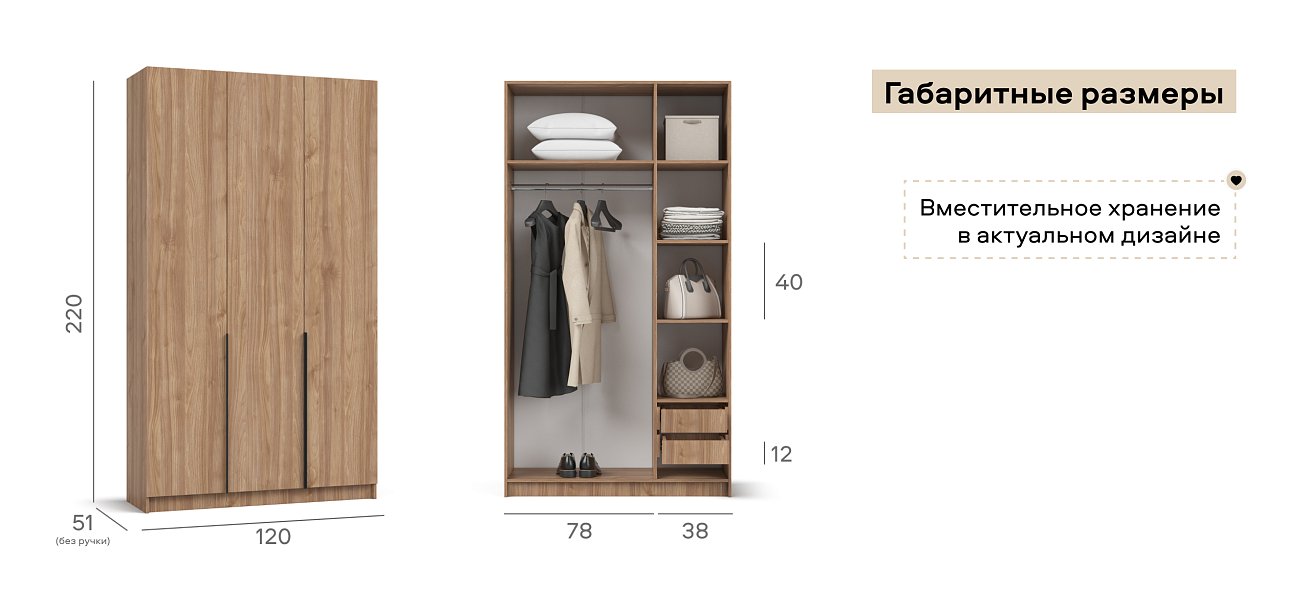 Босс Стандарт 120*220 шкаф распашной 3Д + ящики 01 Орех селект