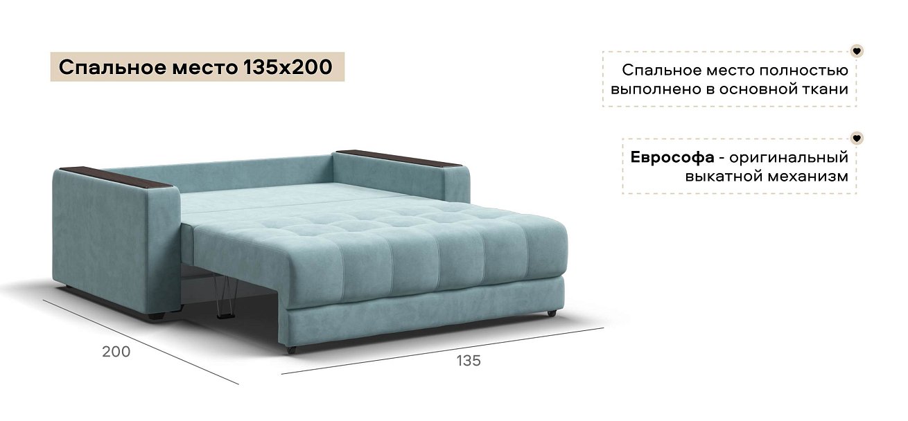 Диван Босс двухместный велюр Монолит аква