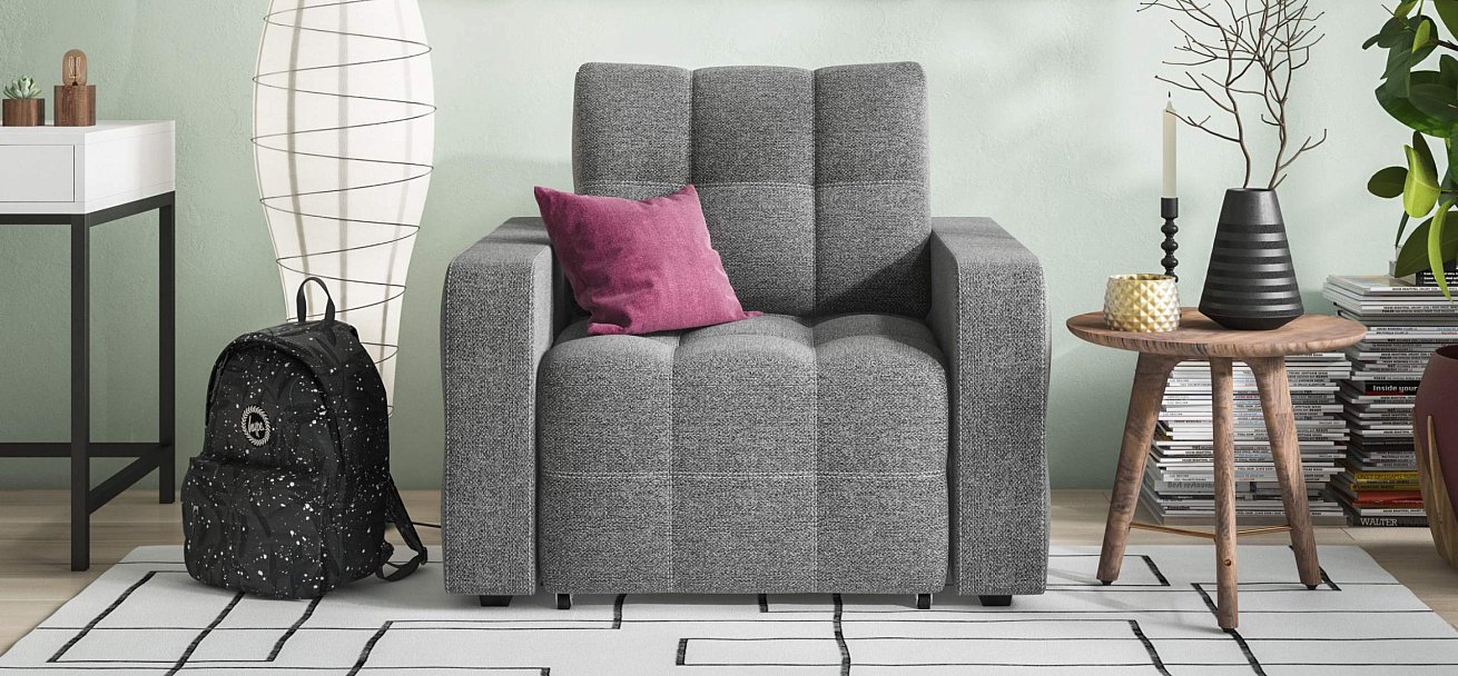 Денди кресло-кроватьРогожка Мальмо серый