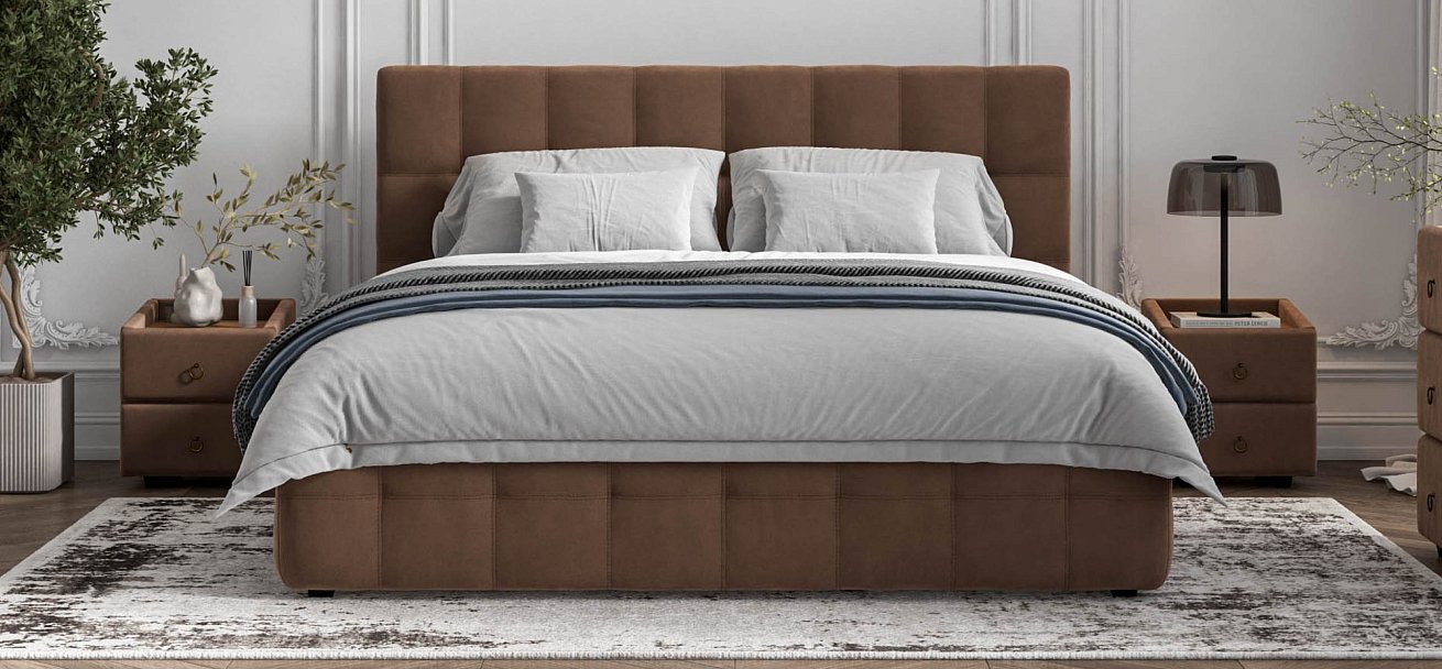 Босс Кровать+ПМ 180*200 велюр Монолит мокко