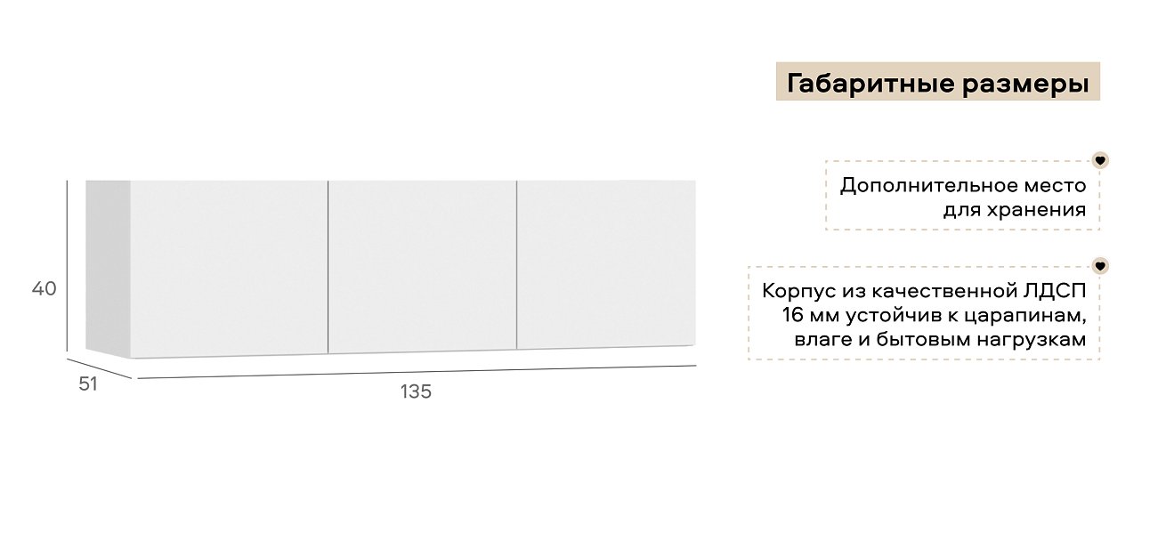 Антресоль 135 3Д Белый