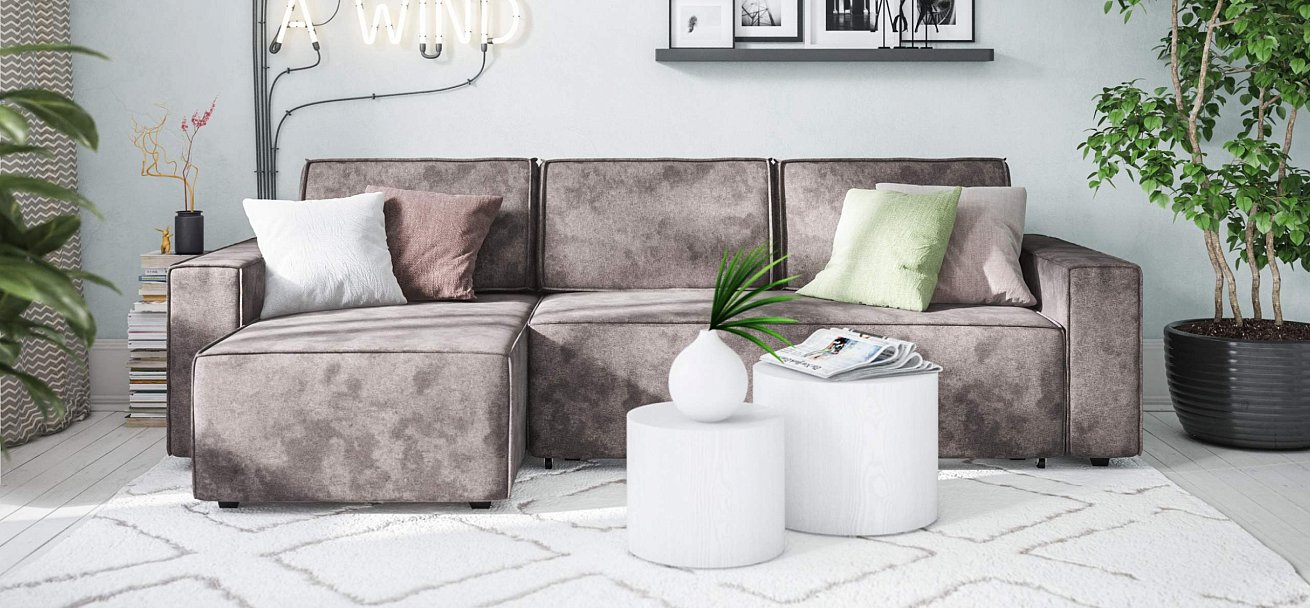 Угловой диван Норд велюр Алькантара серый