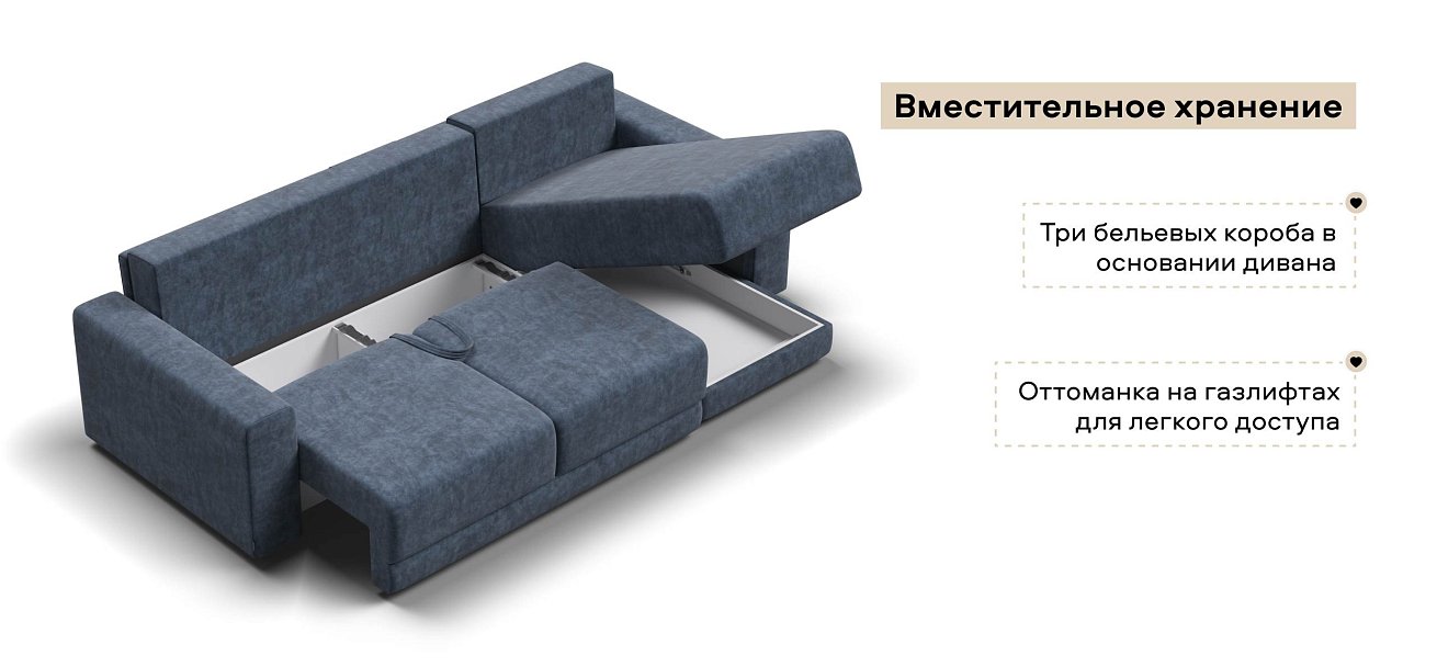 Угловой диван Босс Прайм ХЛ велюр Роял синий