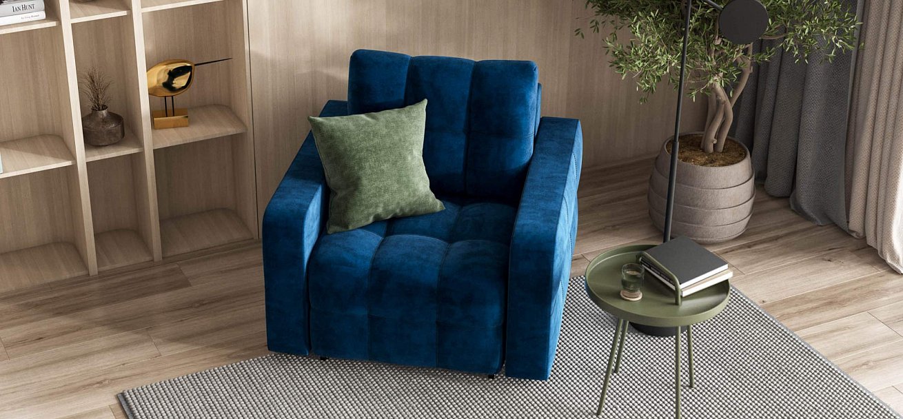 Денди кресло-кровать велюр Монолит синий