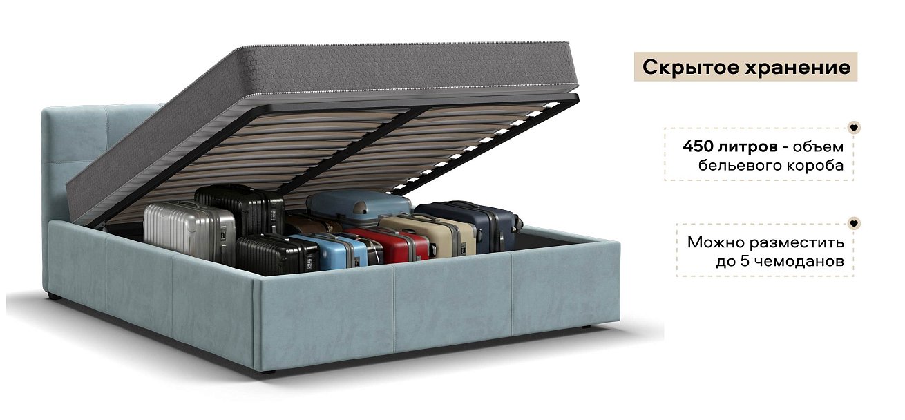 Белла Кровать+ПМ 160*200 велюр Монолит аква