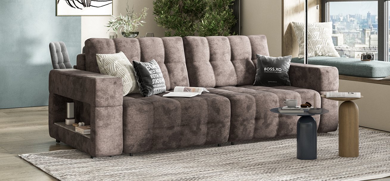 Диван Босс ХО велюр Алькантара серый / Камень