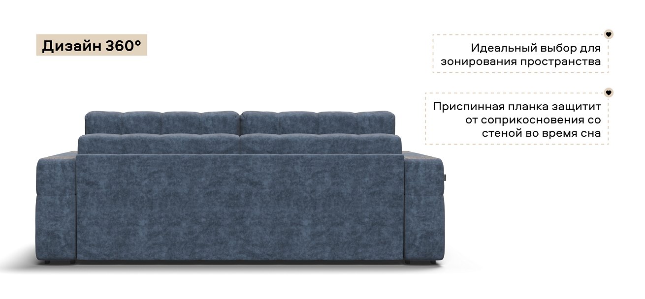 Диван Босс ХО велюр Роял синий  / Камень