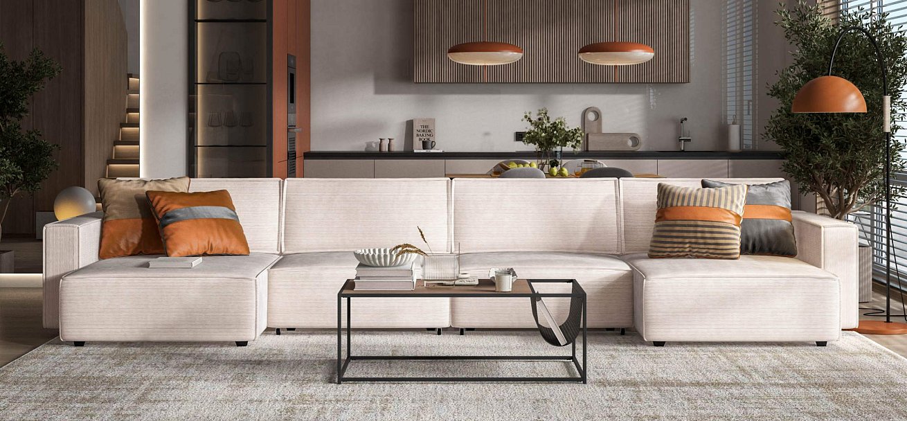 П-образный диван Босс Софт Модуль Вельвет Корд бежевый