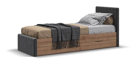Лофт Мини Кровать 90*200 велюр Монолит серый, Орех селект 1