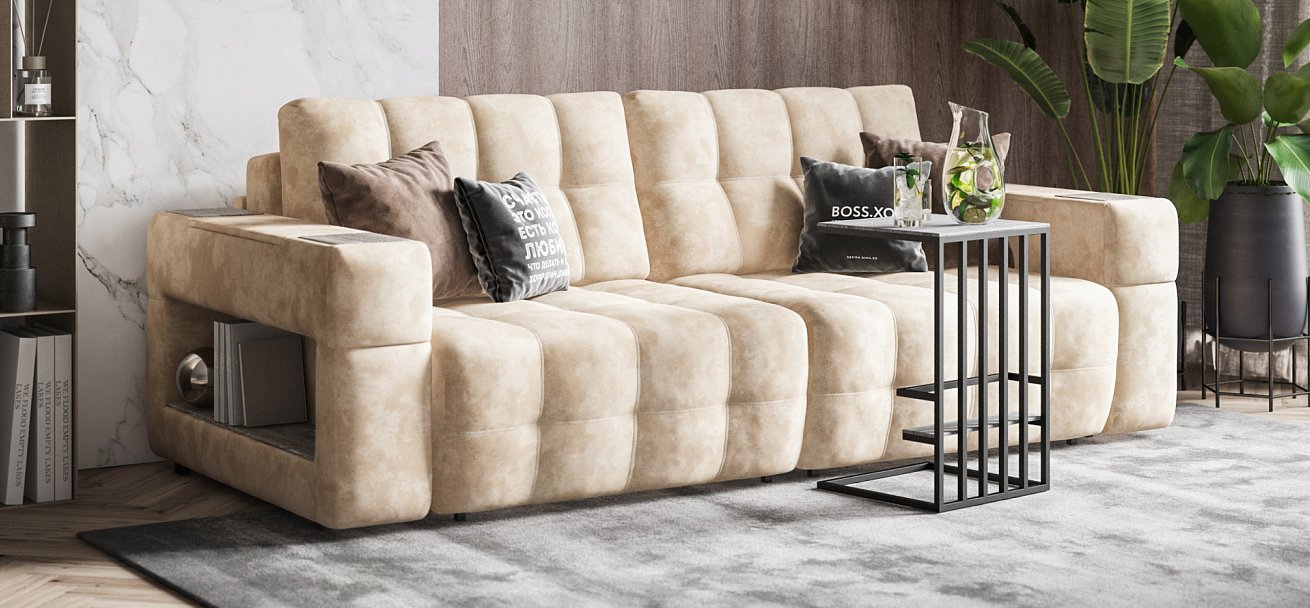 Диван Босс ХО велюр Алькантара пепел / Камень