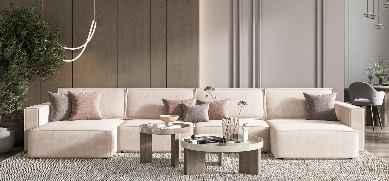 П-образный диван Босс Софт Модуль велюр Монолит латте