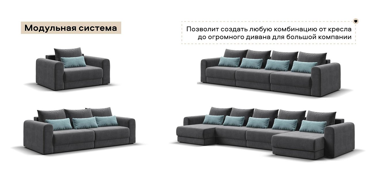 Ричмонд Модуль подлокотник 2 шт. велюр Монолит серый