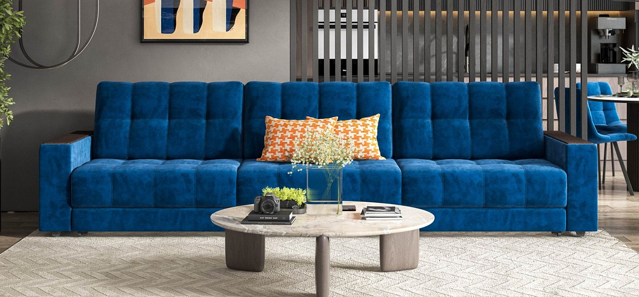 Диван Босс Гранд велюр Монолит синий
