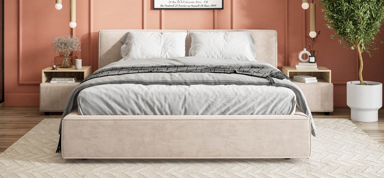 Норд Кровать+ПМ 160*200 велюр Монолит латте