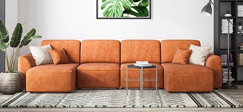 П-образный диван Кинг Модуль велюр Алькантара оранж 2