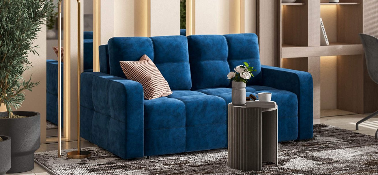Диван Денди двухместный велюр Монолит синий