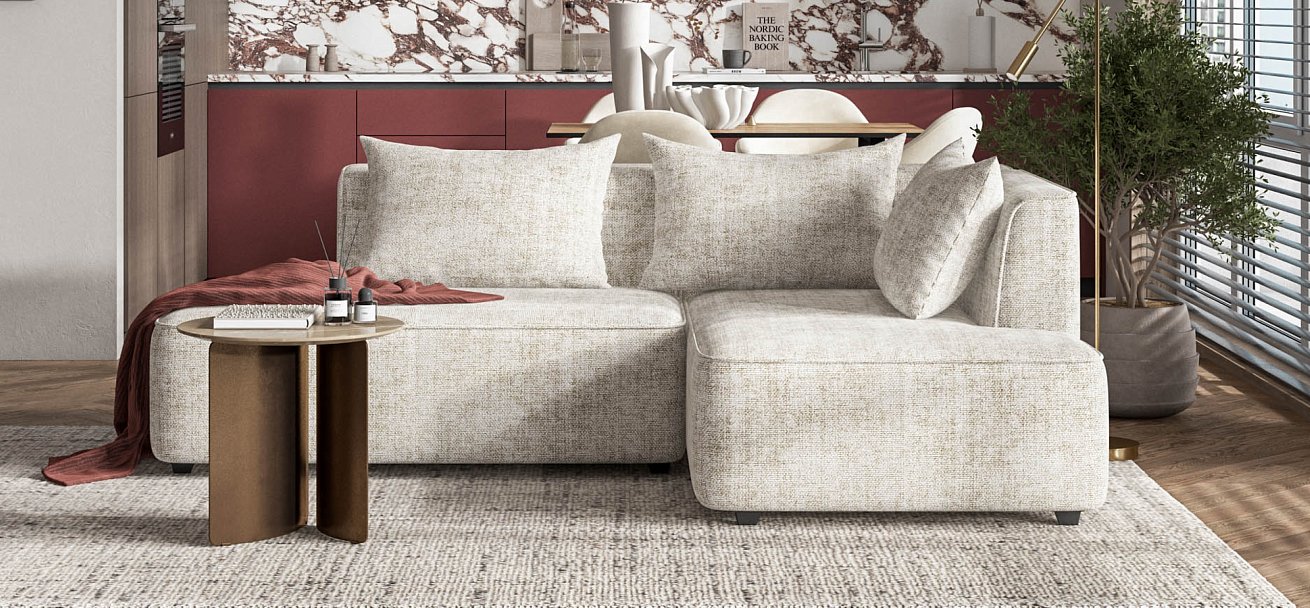 Угловой диван правый Кинг Твин Шенилл Смарт кварц