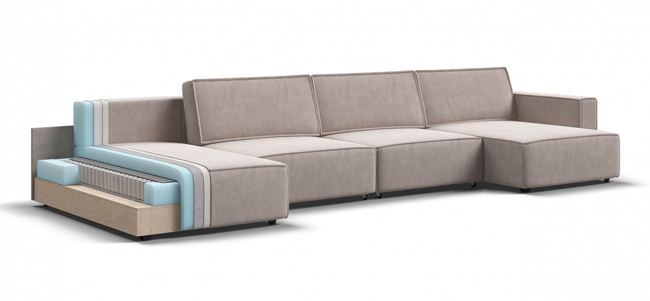 П-образный диван Босс Софт Модуль велюр Монолит латте