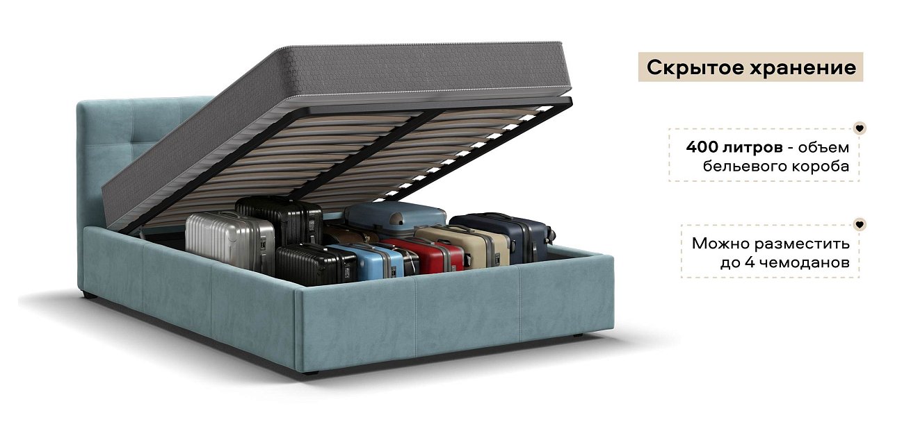 Белла Кровать + ПМ 140*200 велюр Монолит аква