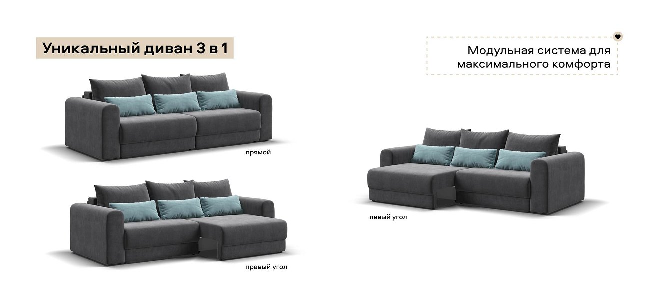 Модульный диван Ричмонд Модуль велюр Монолит серый