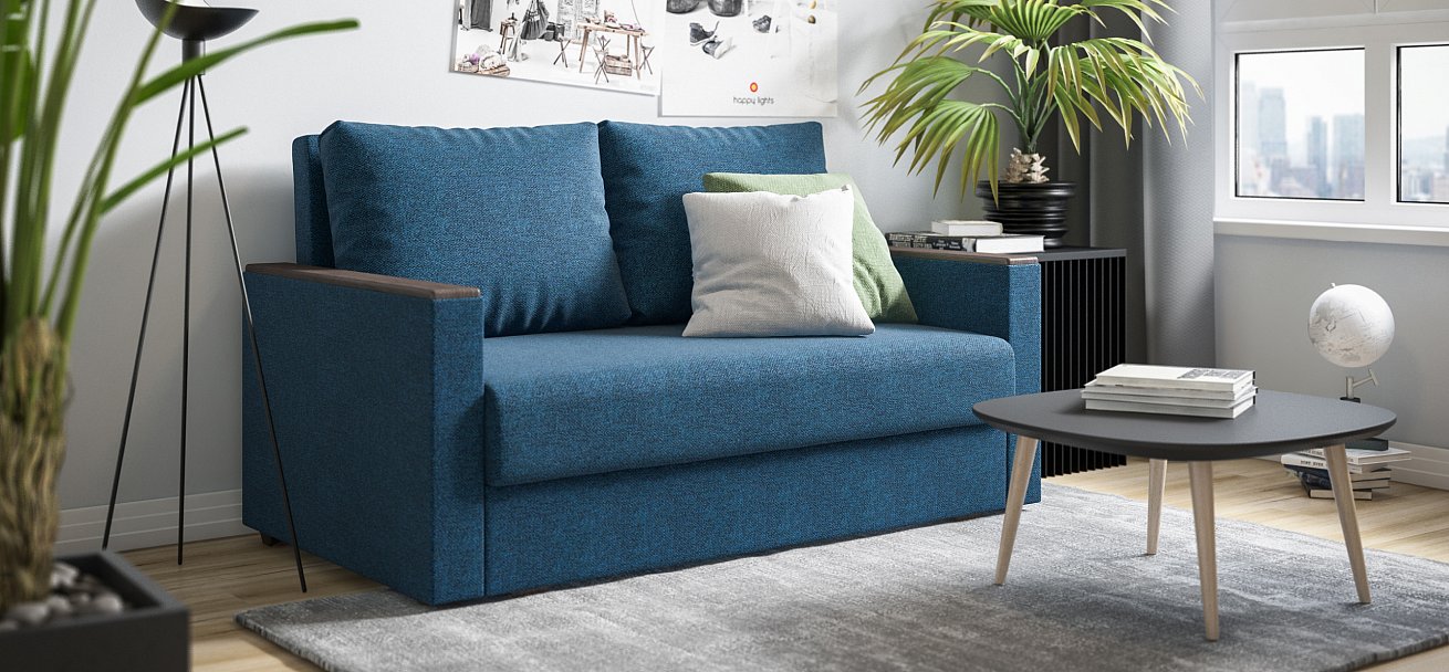 Диван Атланта двухместный Рогожка Мальмо синий