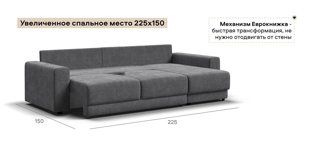 Угловой диван Босс Прайм ХЛ Шенилл Клауд графит