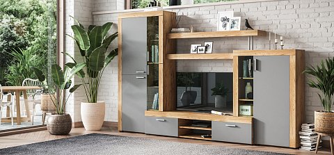 Стенка Монтана Крафт табачный, Серый графит 2