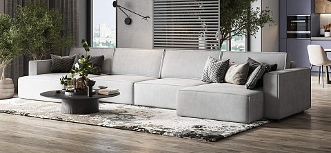 П-образный диван Босс Софт Модуль велюр Монолит сталь 2