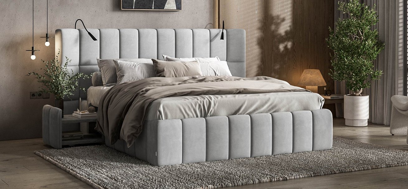 Босс ХО Кровать 180*200 велюр Монолит сталь