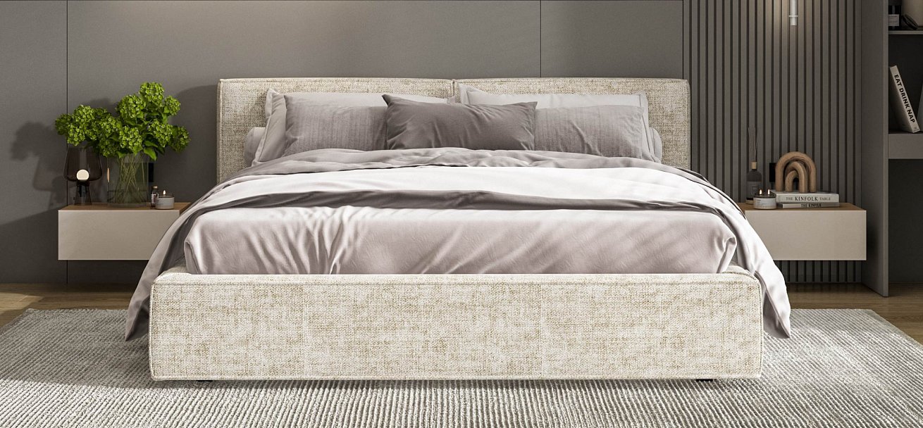 Норд Кровать+ПМ 160*200 Шенилл Смарт кварц