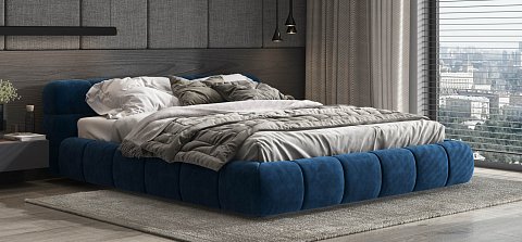 Босс Дрим Кровать+ПМ 180*200 велюр Монолит синий 2