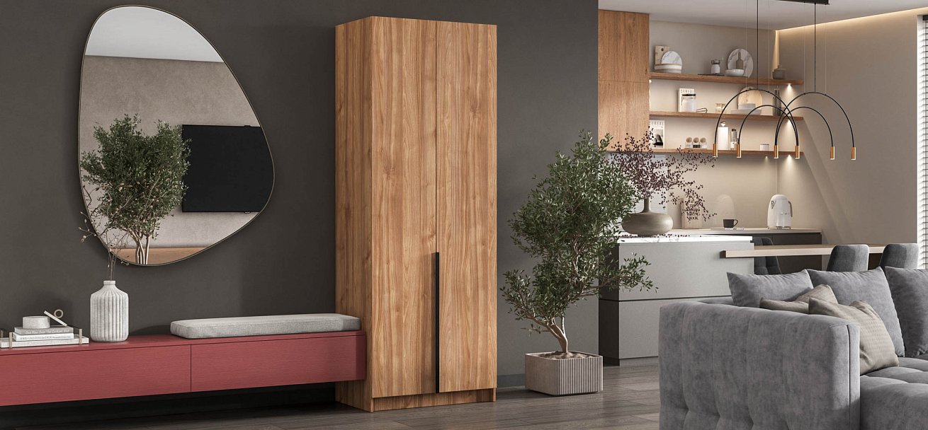 Босс Стандарт 80*220 шкаф распашной 2Д + ящики 01 Орех Селект