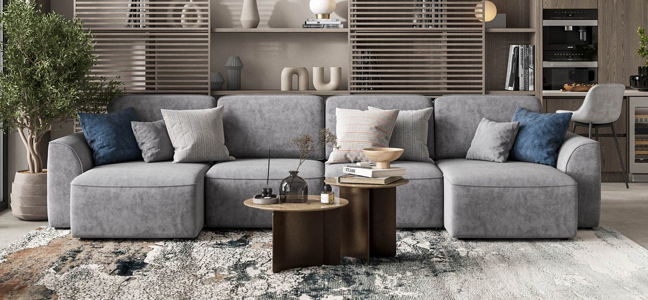 П-образный диван Кинг Модуль велюр Роял агат