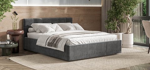 Белла Кровать+ПМ 160*200 велюр Монолит серый 2