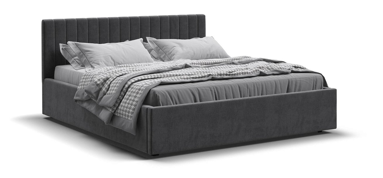 Ронда Кровать+ПМ 160*200 велюр Монолит серый