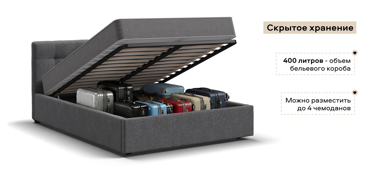 Белла Кровать + ПМ 140*200 Рогожка Мальмо серый