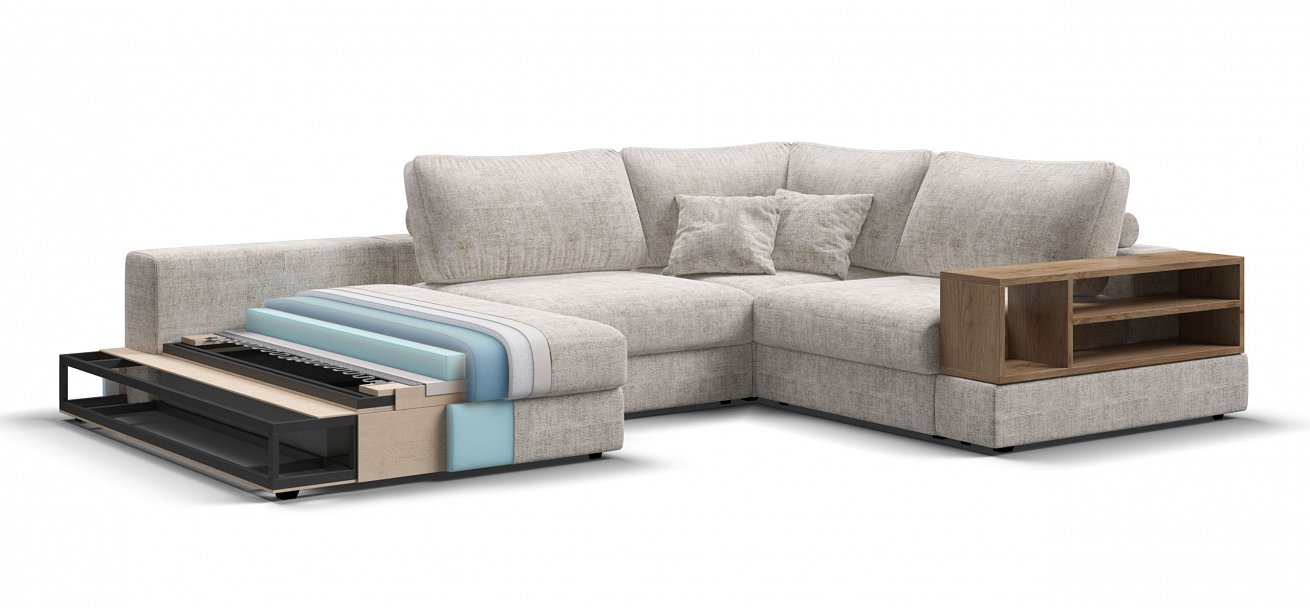 П-образный диван-кровать Босс Модуль Шенилл Смарт кварц