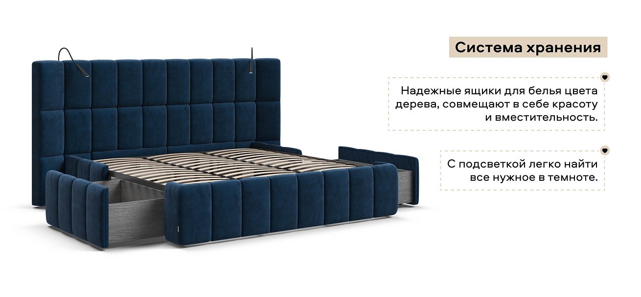 Босс ХО Кровать 180*200 Велюр Монолит синий