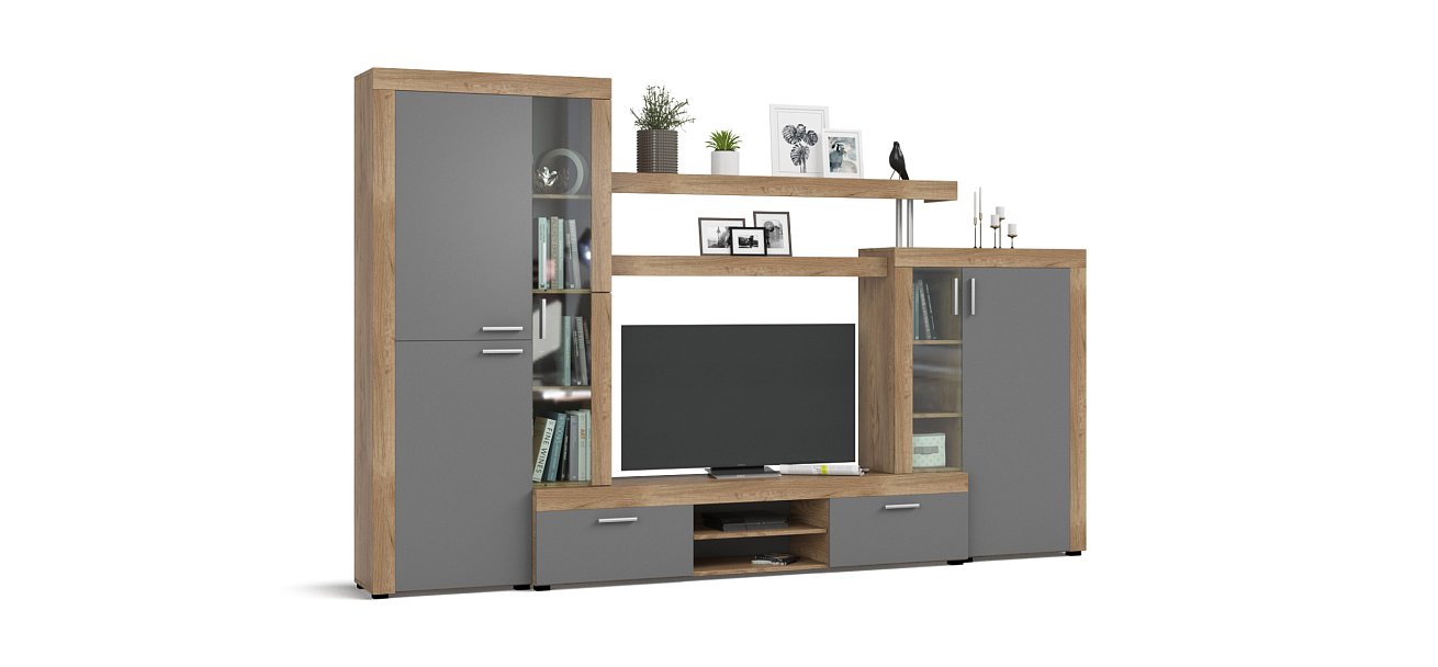 Стенка Монтана Крафт табачный, Серый графит