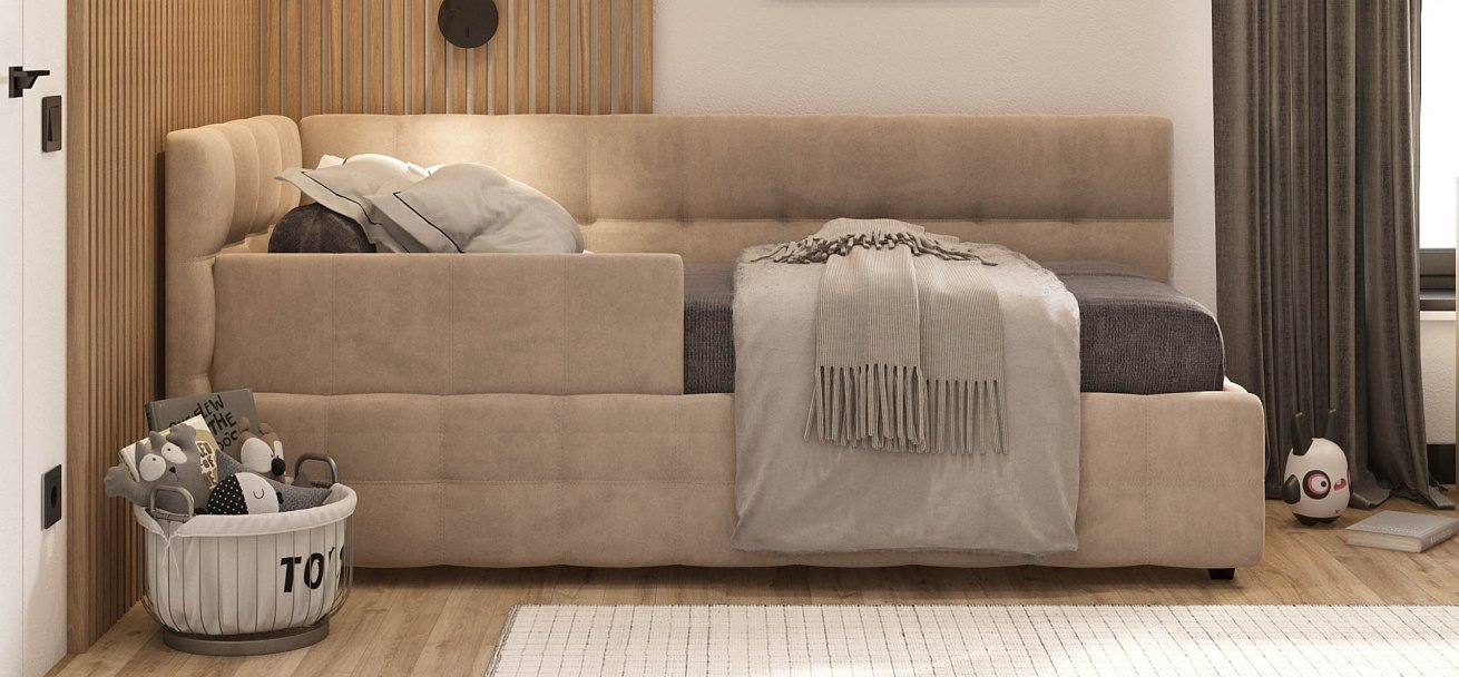 Босс Мини Кровать+ПМ 90*200 велюр Монолит латте