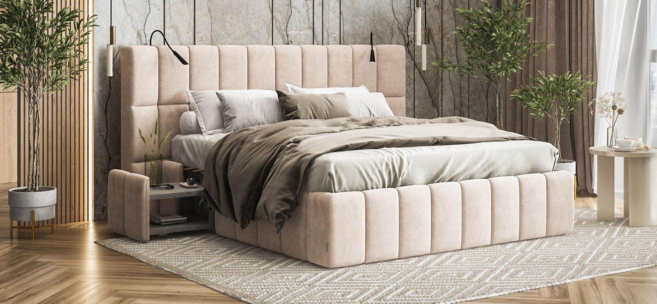 Босс ХО Кровать 180*200 велюр Монолит латте