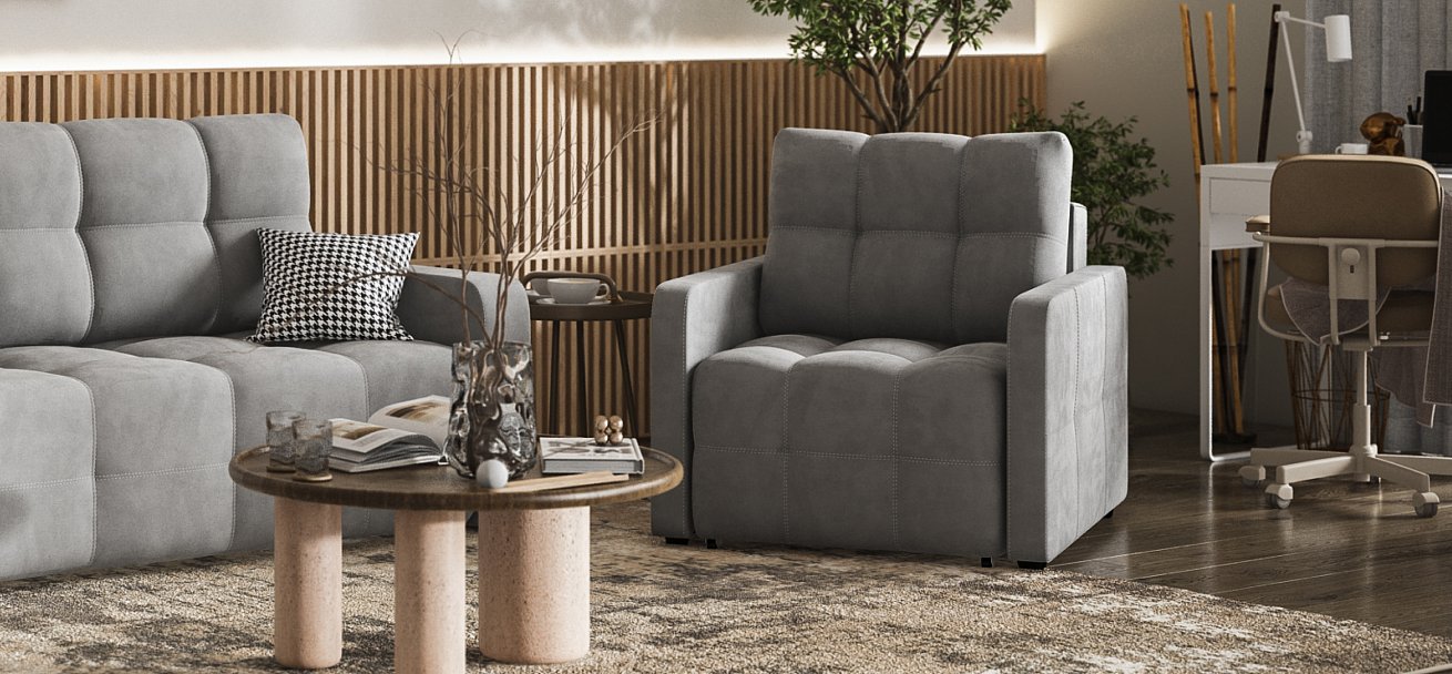 Кресло-кровать Денди Слим велюр Монолит сталь