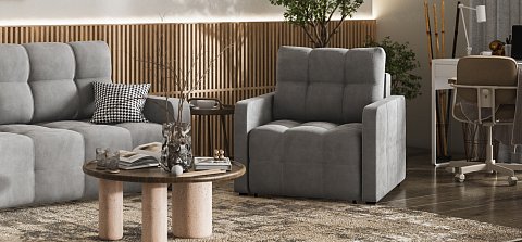 Кресло-кровать Денди Слим велюр Монолит сталь 2