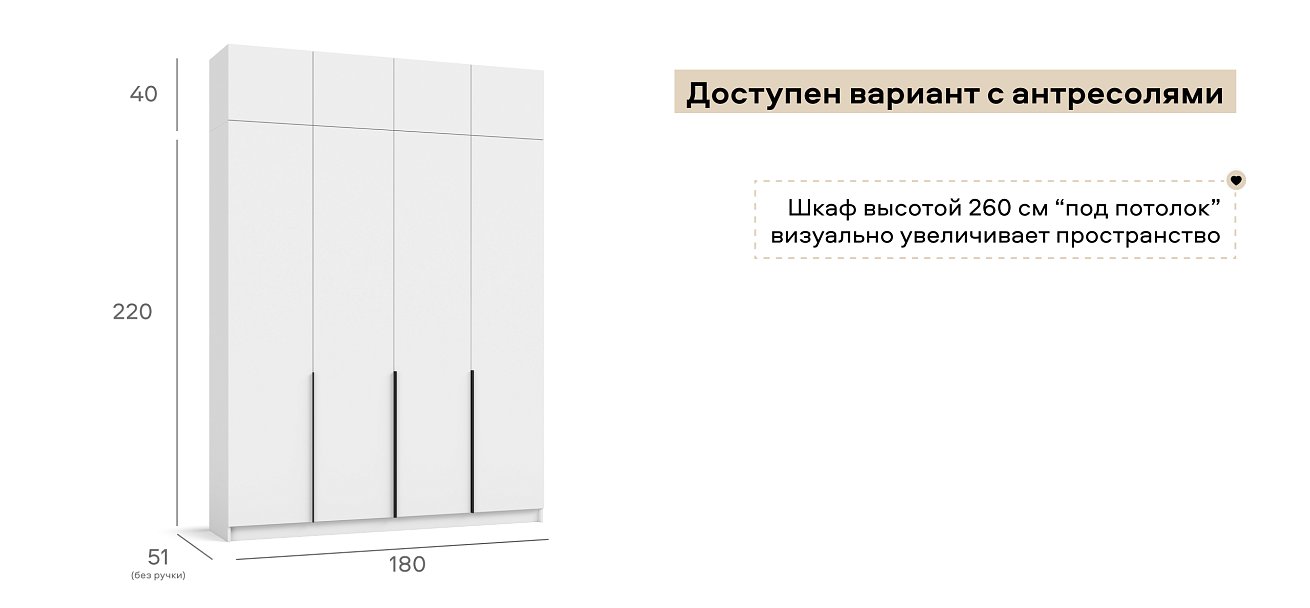 Рим 180 шкаф распашной 4Д+ящики 01 Белый
