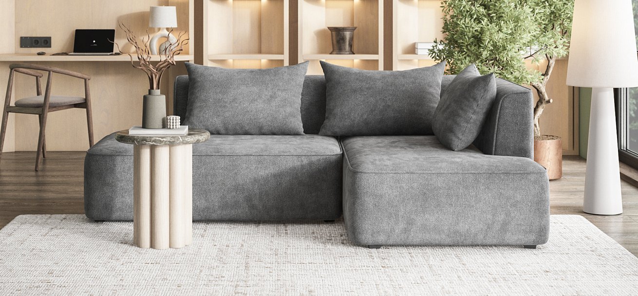 Угловой диван левый Кинг Твин Шенилл Клауд графит