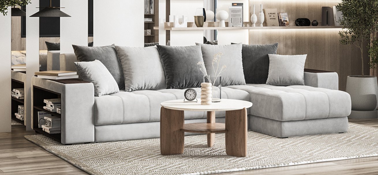 Угловой диван Дубай велюр Монолит сталь, велюр Монолит серый