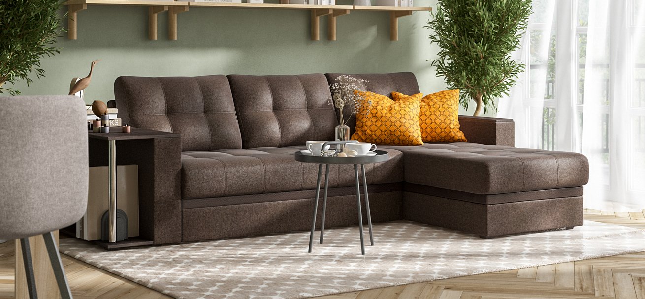 Угловой диван Атланта НПБ Рогожка Мальмо шоколад