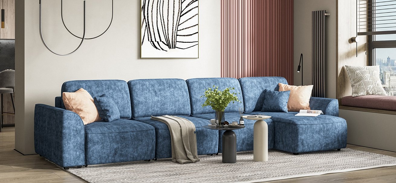 Угловой диван Кинг Модуль Макс велюр Роял синий