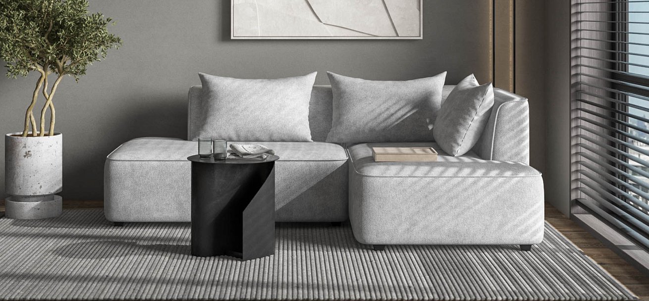 Диван угловой правый Кинг Твин Шенилл Клауд серый