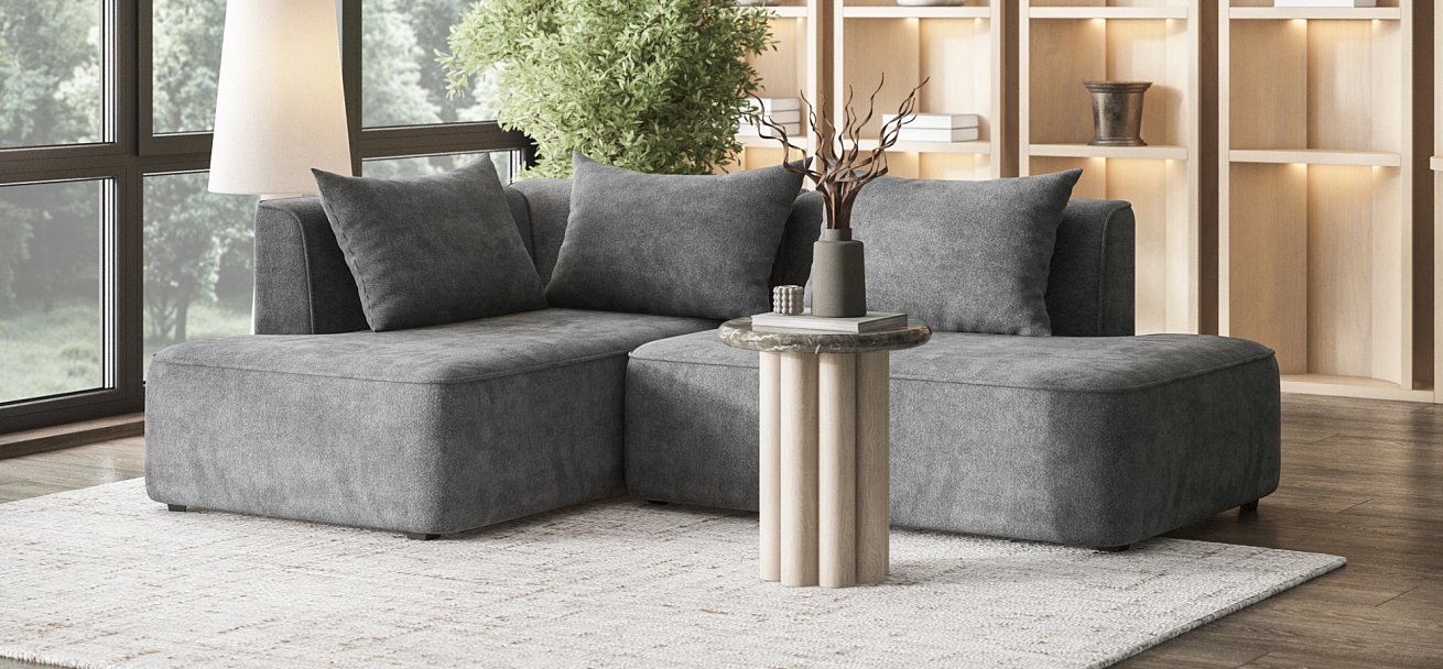 Угловой диван левый Кинг Твин Шенилл Клауд графит